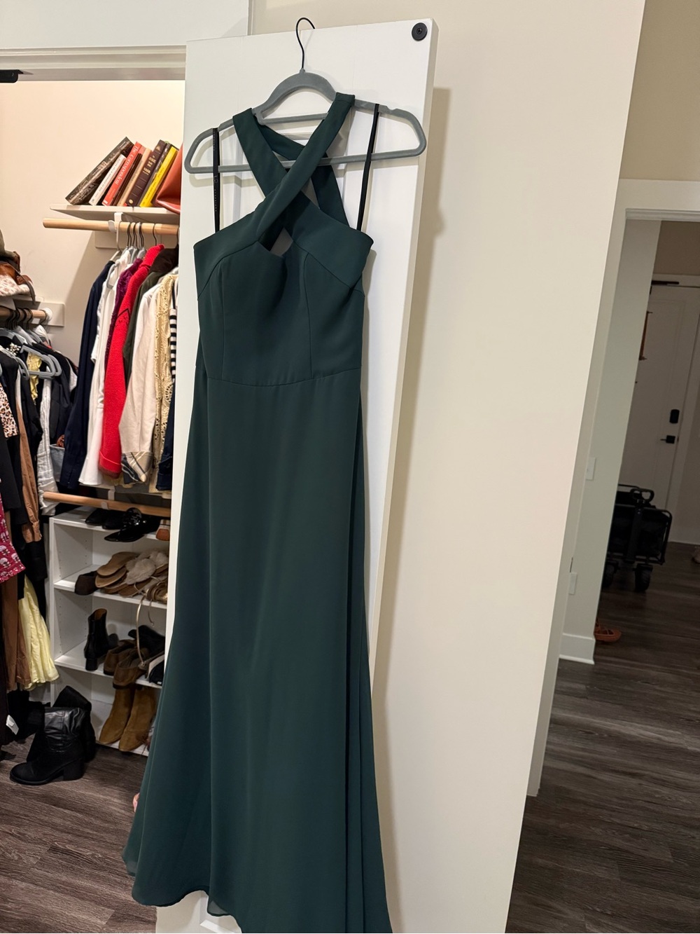Hayley Paige Occasions Green Crisscross Formal Dress